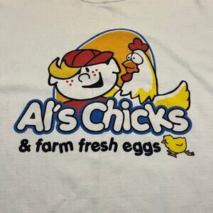 Al’s Chicks & Farm Fresh Eggs Men‎ Large White Short Sleeve Shirt Y2K